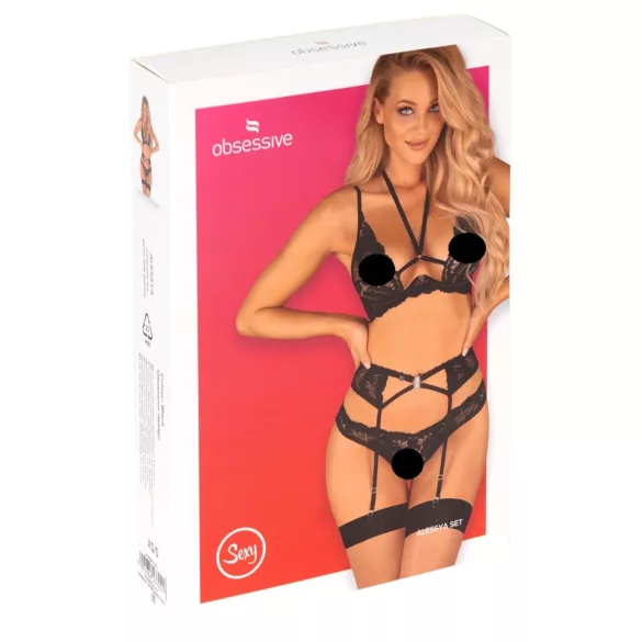 Obsessive Alessya - čipkasti donji rublje set (crno) - M/L