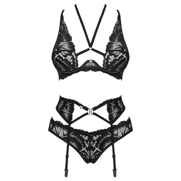 Obsessive Alessya - čipkasti donji rublje set (crno) - M/L