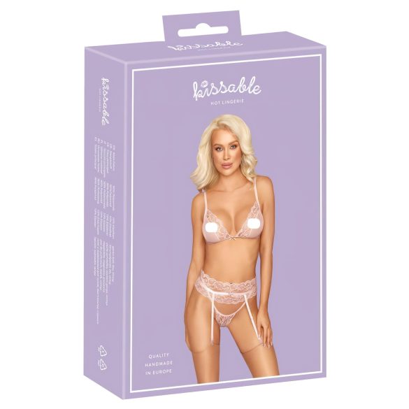 Poljupci vrijedan - čipkasti rublje set (ružičasto) - L/XL