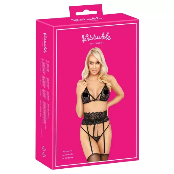 Kissable - set grudnjaka s remenom (crno) - L/XL