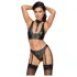 Cottelli Bondage - sjajan grudnjak set s lisicama (crna) - M
