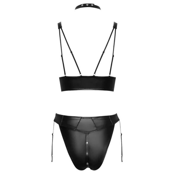 Cottelli Bondage - sjajan grudnjak set s lisicama (crna) - M