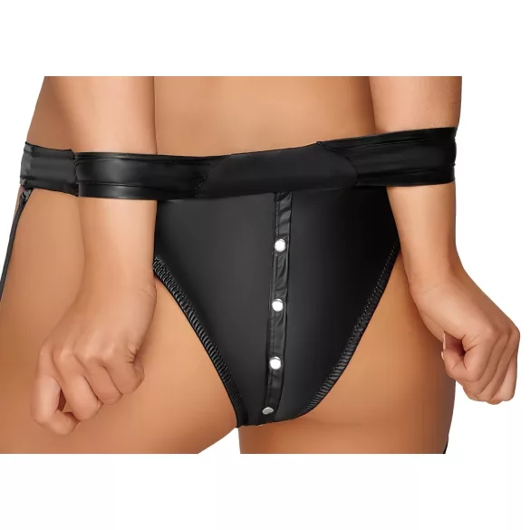 Cottelli Bondage - sjajan grudnjak set s lisicama (crna) - M