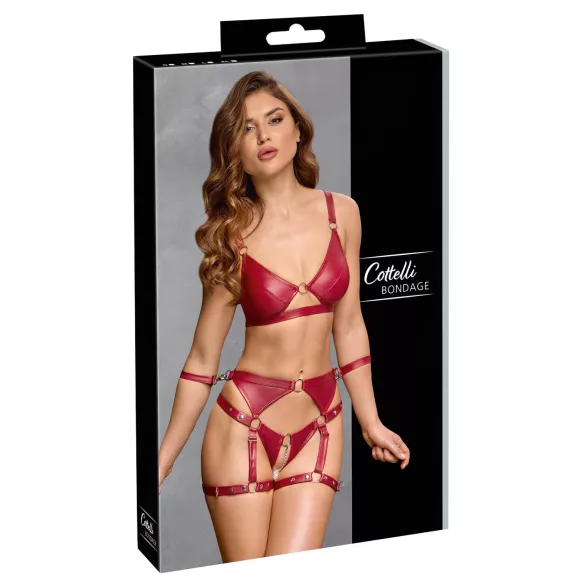Cottelli Bondage sjajni grudnjak set i lisice (crveni)