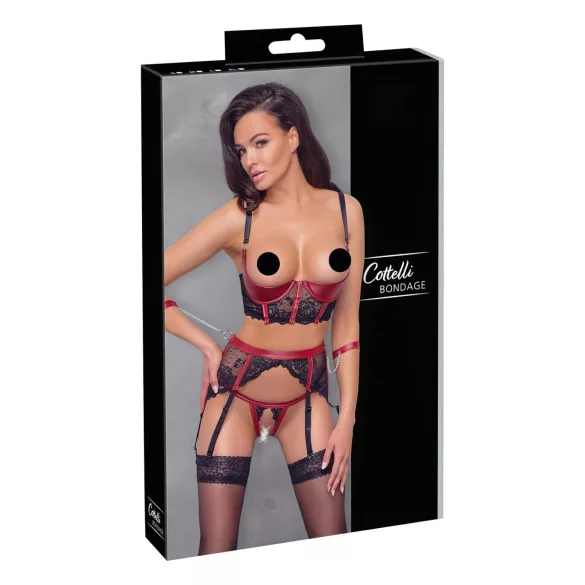 Cottelli Bondage - mrežasti grudnjak set s čipkom - crveni - L