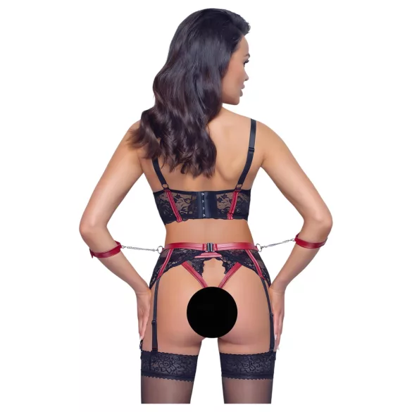 Cottelli Bondage - mrežasti grudnjak set s čipkom - crveni - L