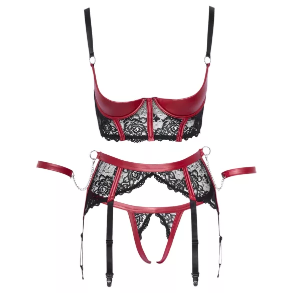 Cottelli Bondage - mrežasti grudnjak set s čipkom - crveni - L