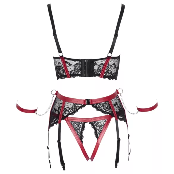 Cottelli Bondage - mrežasti grudnjak set s čipkom - crveni - L