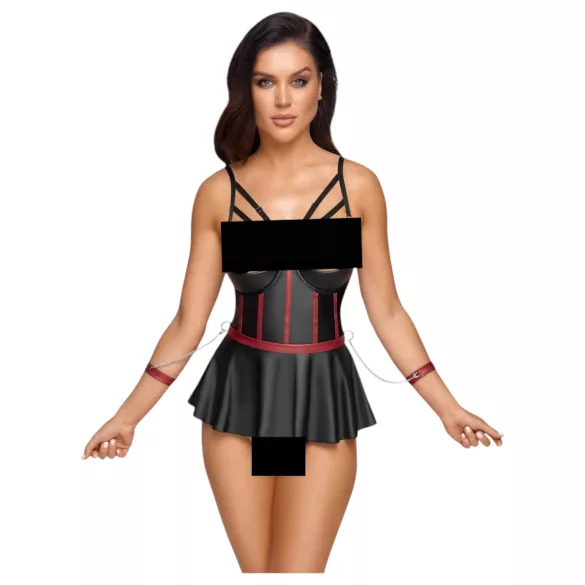 Cottelli Bondage - set donjeg rublja i lisice za zapešća - sjajni crni - 80B/M