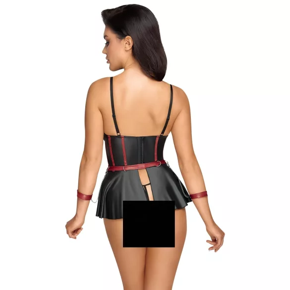 Cottelli Bondage - set donjeg rublja i lisice za zapešća - sjajni crni - 80B/M