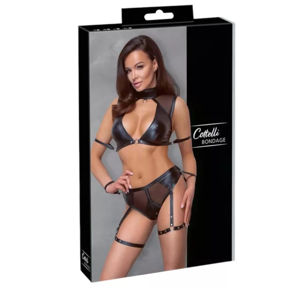 Cottelli Bondage - grudnjak set s mrežastim umetkom (crna) - XL