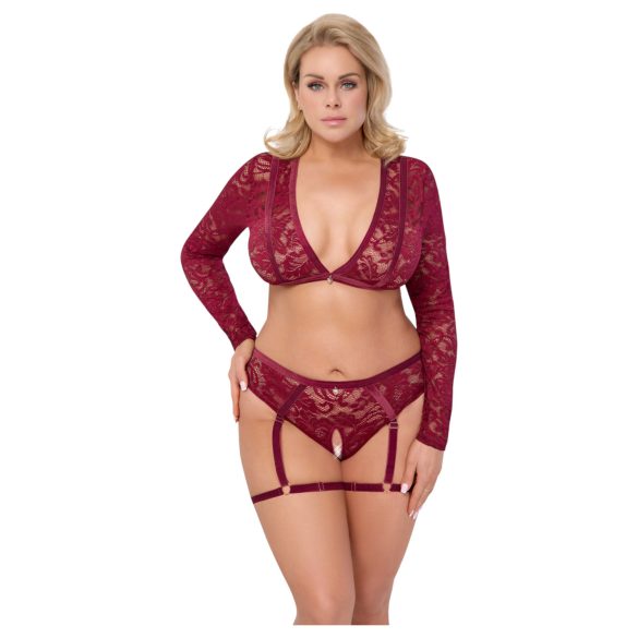 Cottelli Curves - čipkasti set s dugim rukavima - crvena - 3XL
