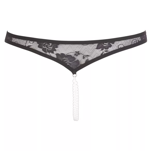 Cottelli - Otvorene čipkaste tange s perlicama - crne - XL