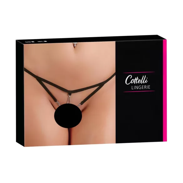 Cottelli - Ženske tange s otvorom - ukrašene kristalima - crne - M/L