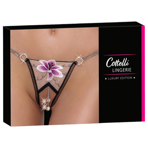 Cottelli - luksuzne vezene tange s ljiljanom (crno-bijele) - M/L