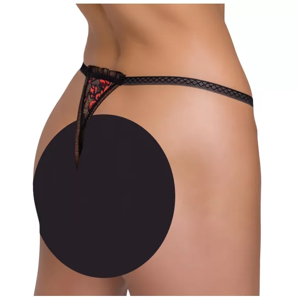 Cottelli - luksuzni tanga sa ružama i perlicama - crna - M/L