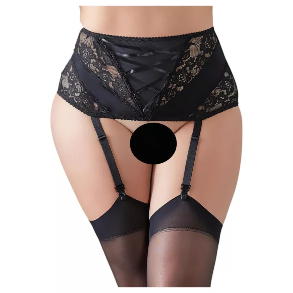 Cottelli Plus Size - čipkasti podvezica s vezicama - crna