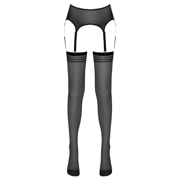 NO:XQSE - čarape s prugama i halterima - crne - L/XL