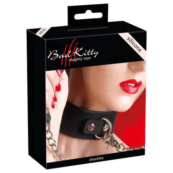 Bad Kitty - silikonska ogrlica s povodcem - crna