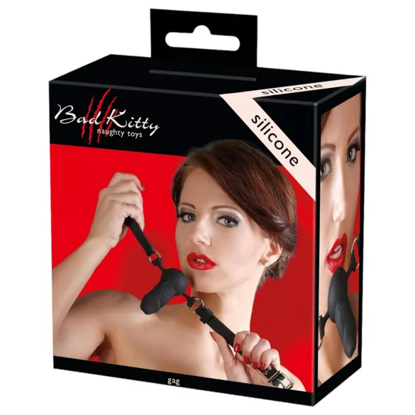 Bad Kitty - silikonska gag loptica s malim dildom - crna