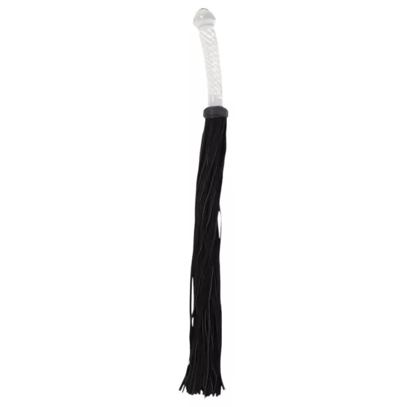 Bad Kitty - bič od kože s dildo od stakla - prozirno-crni