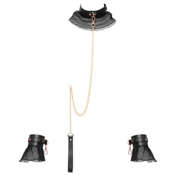 Bad Kitty - nabor veziva s volančićima (4 dijela) - crna