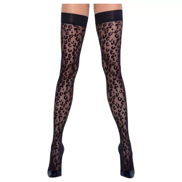 Cottelli Legwear - čarape do bedara s leopard uzorkom - crne - 3