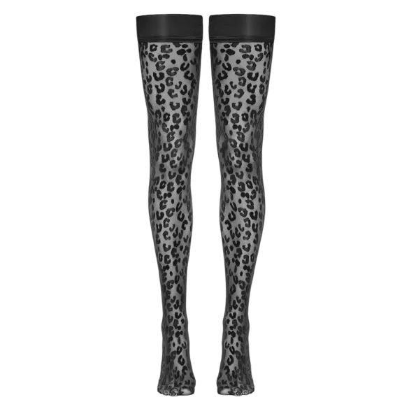 Cottelli Legwear - čarape do bedara s leopard uzorkom - crne - 3
