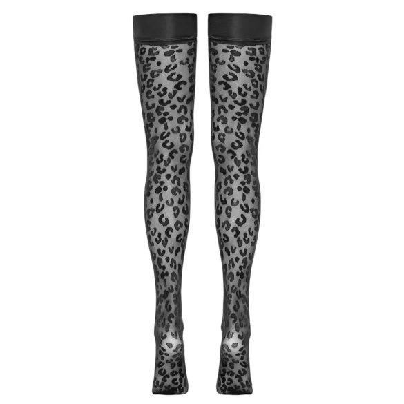 Cottelli Legwear - čarape do bedara s leopard uzorkom - crne - 5