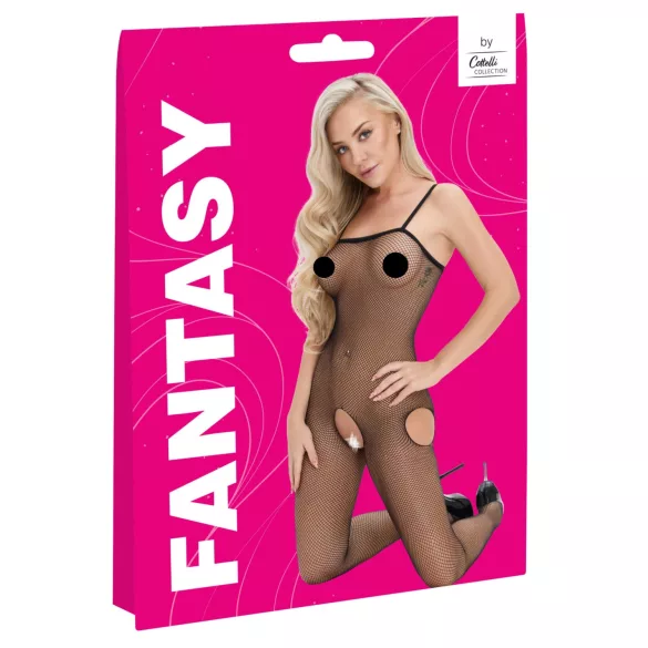 Cottelli Fantasy - crni mrežasti bodi s otvorenim bokovima (S-L)