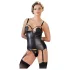 Cottelli Bondage - sjajni, grudnjak s podignutom bustom i vezicama (crni) - XL