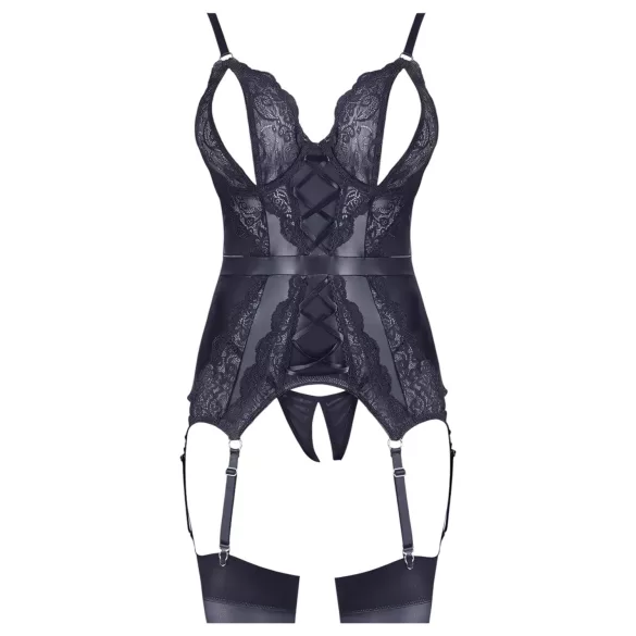 Cottelli - čipkasti otvoreni grudnjak i tanga - crna - XL