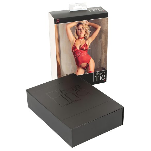 Abierta Fina - sjajni gornji dio s lancem i tanga (crvena) - XL