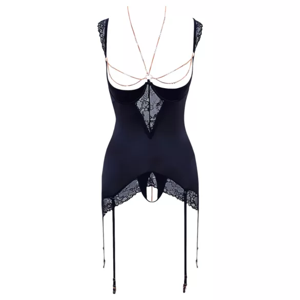 Abierta Fina - sjajni lančani top i tanga (crna) - 85B/L