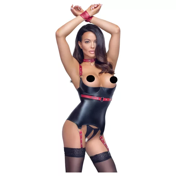 Cottelli Bondage - Sjajni grudnjak s ovratnikom - crni - XL