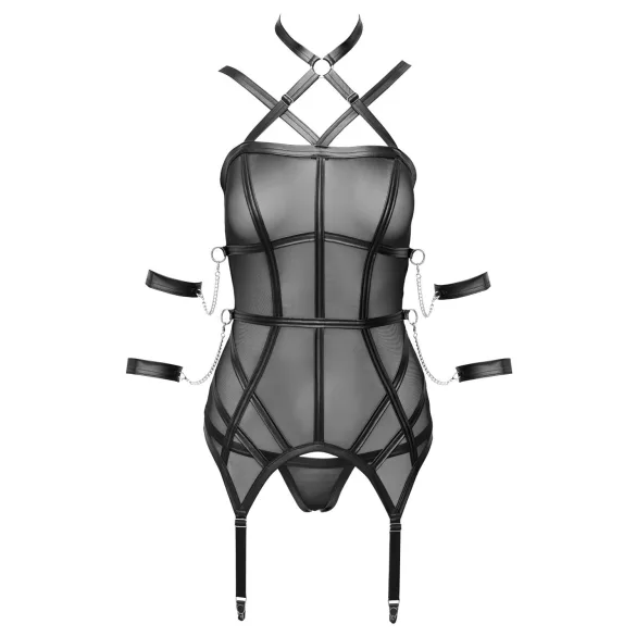 Cottelli Bondage - top s trakama, lisice za ruke i tanga (crno)