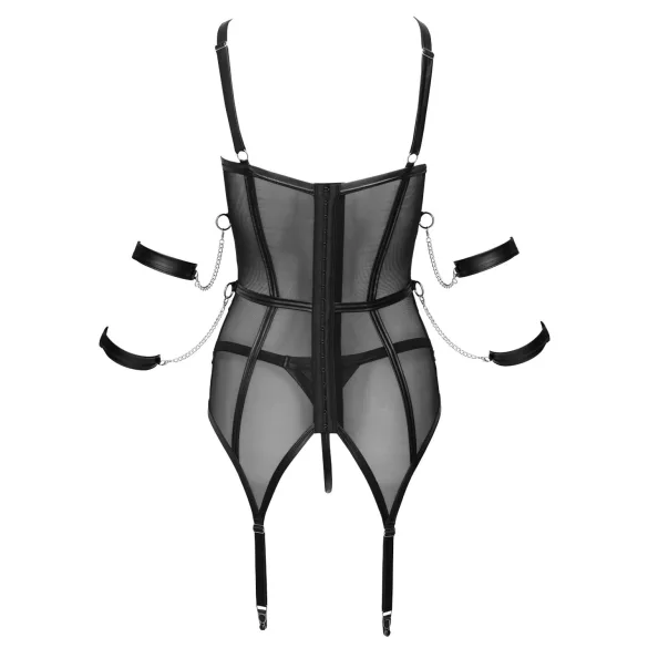 Cottelli Bondage - top s trakama, lisice za ruke i tanga (crno) - L