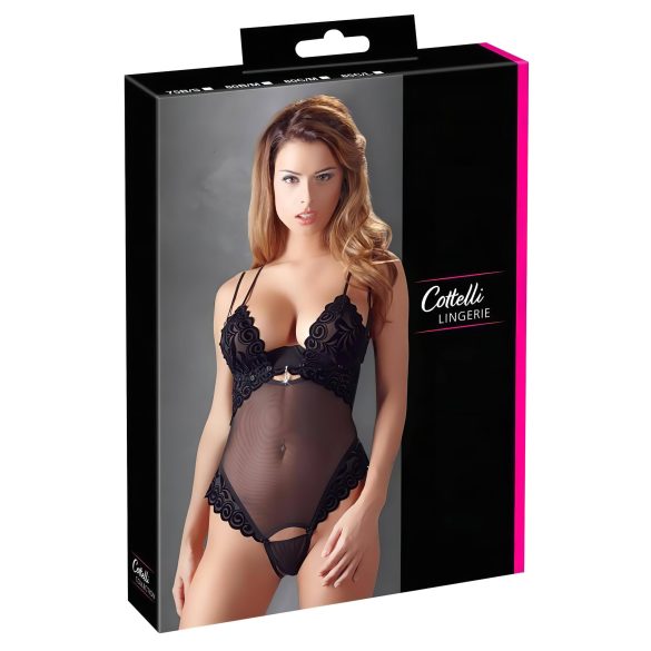 Cottelli - Baršunasti, podesivi crni body - 80B/M