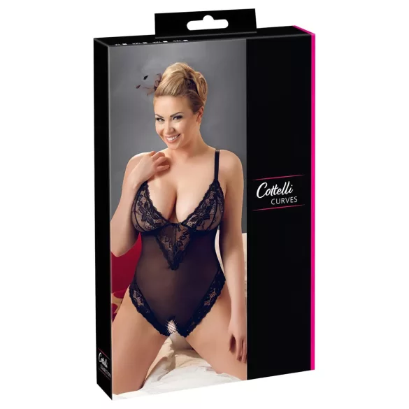 Cottelli Plus Size - čipkasti body - crna - XXXXL