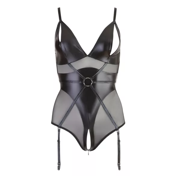 Cottelli Bondage - sjajni bodi s lisicama - crna - XL