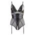 Cottelli Bondage - sjajni body s lisicama (crni) - XL