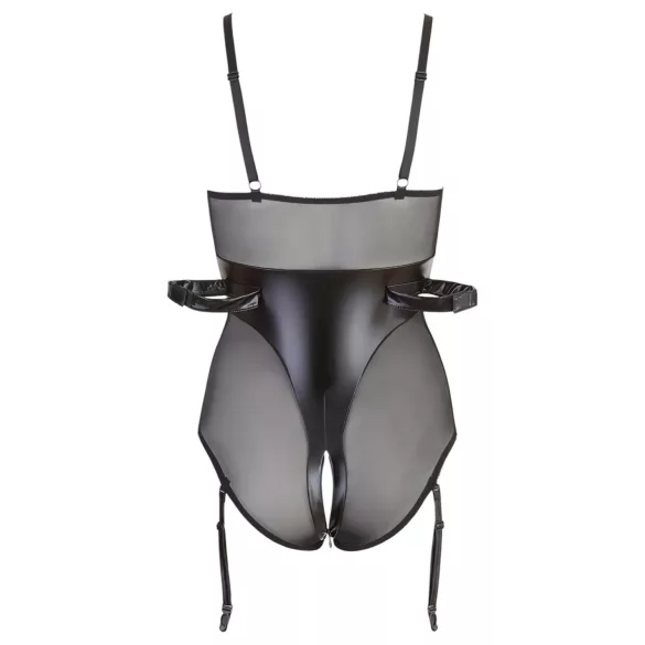 Cottelli Bondage - sjajni bodi s lisicama - crna - XL