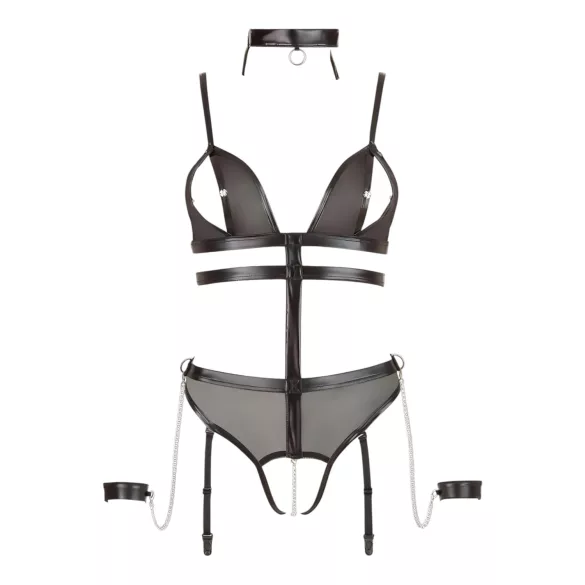 Cottelli Bondage - otvoreni body s remenima i lancima - crna - L