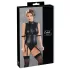 Cottelli Bondage - sjajni body bez rukava i lisice za ruke - crni - XL