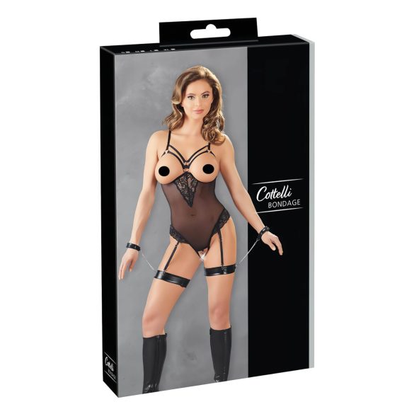 Cottelli Bondage - crni body s metalnim prstenom i lisicama