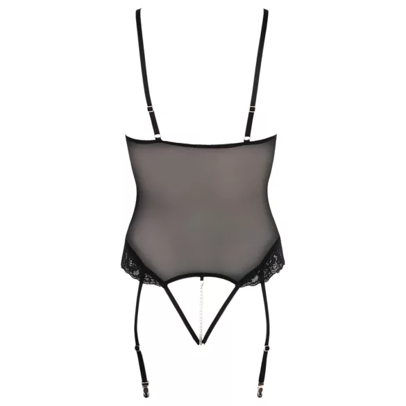 Cottelli Bondage - body s metalnim prstenovima i lisicama za ruke - crna - XL