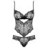 Obsessive Alluria - cvjetna čipkasta body (crna) - L/XL