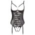 Abierta Fina - Sjajan čipkasti body s otvorima (crni) - 85B/L