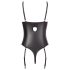 Abierta Fina - Sjajan čipkasti body s otvorima (crni) - 85B/L
