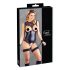 Cottelli Bondage - sjajni otvoreni body i lisice za ruke (crni) - XL